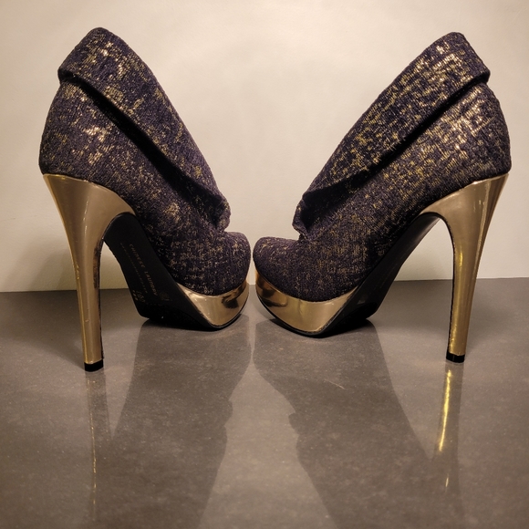 Black & gold Chinese Laundry PLATFORM ankle bootie size 8m. - Picture 6 of 9